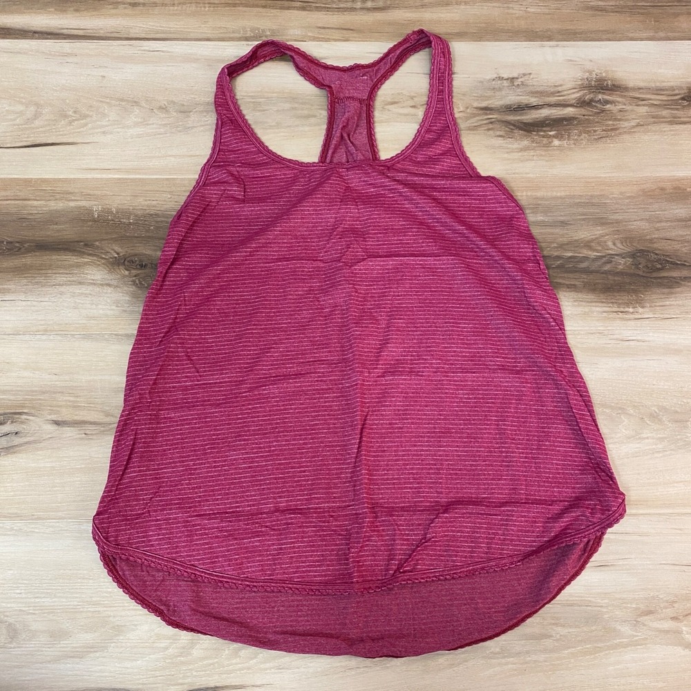 Lululemon Racerback Tank Top Size 6 Striped Activewear Relaxed Fit Pink Heather